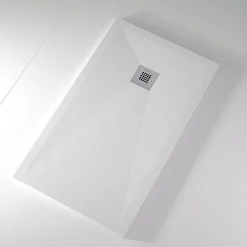 Stano Receveur de douche 70x160 cm extra plat ONDA en resine surface ardoisee blanc Grille inox