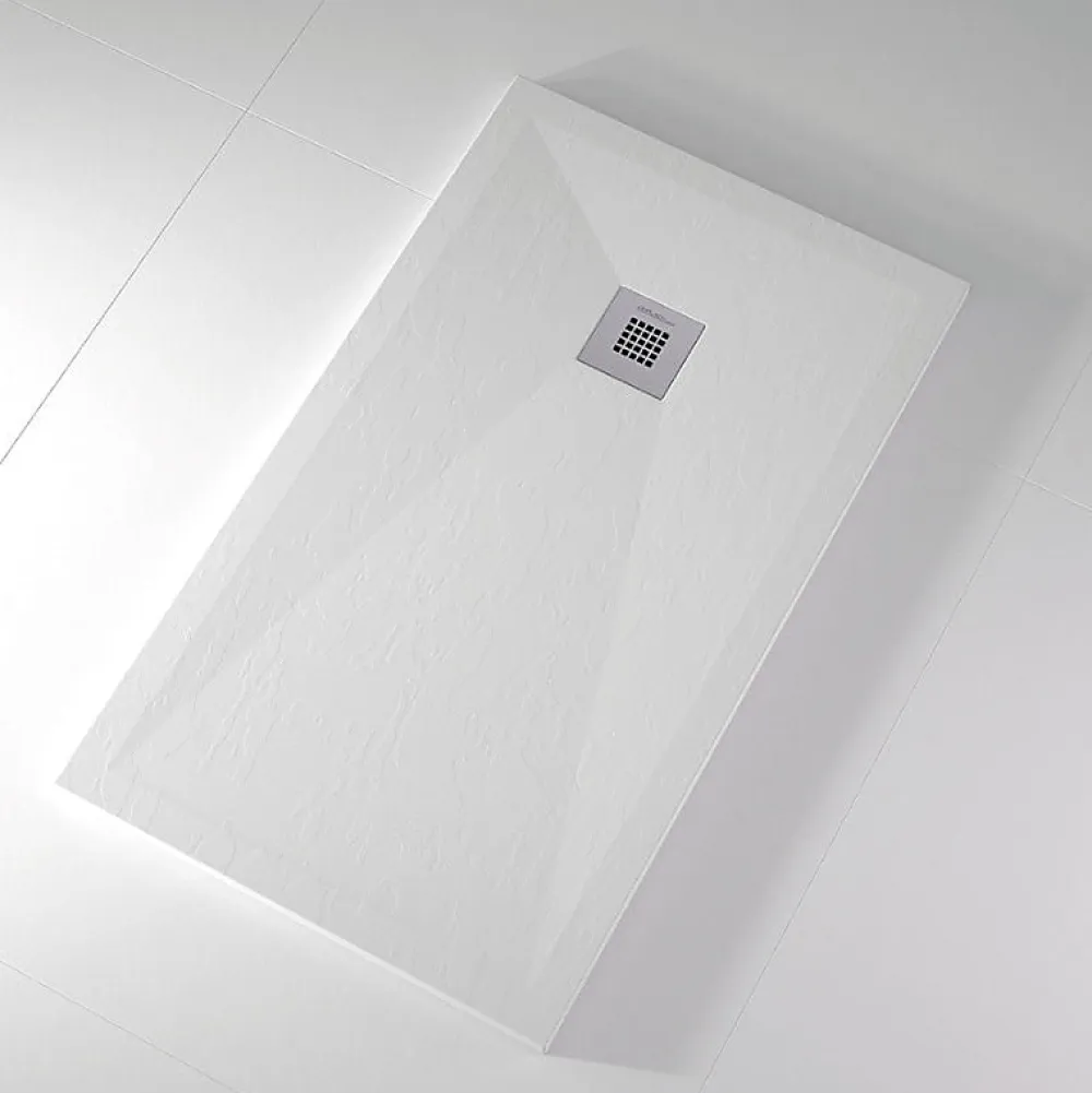 Stano Receveur de douche 70x160 cm extra plat ONDA en resine surface ardoisee blanc Grille inox