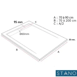 Receveur De Douche|Stano Receveur de douche 80x170 cm extra plat CLEVER en resine surface ardoisee blanc