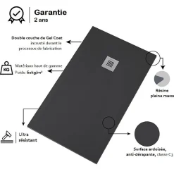 Stano Receveur de douche 80x170 cm extra plat DEKOR en resine finition marbre noir