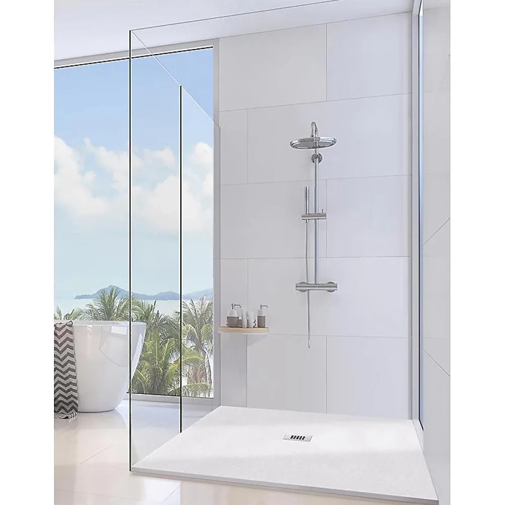 Receveur De Douche| Receveur de Douche 90X175 cm Ligne Vulcano Fin Blanc en Résine Synthétique et Poudre de Marbre Avec Drain Libre FRASCIO