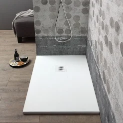 Kiamami Valentina Receveur De Douche 90X70 En Résine Blanche, Avec Douchette En Acier Assortie Muse