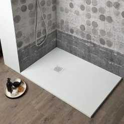 Kiamami Valentina Receveur De Douche 90X70 En Résine Blanche, Avec Douchette En Acier Assortie Muse