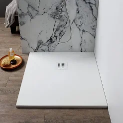 Receveur De Douche|Kiamami Valentina Receveur De Douche 70X70 En Résine Blanche Effet Pierre Avec Paroi De Douche Muse