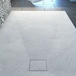 Aurlane Receveur de douche 90x160x2.6 cm en SMC Finition Ardoise - Blanc Mat - ROCK 2 WHITE