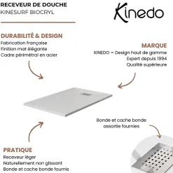 Receveur De Douche|Kinedo Receveur Kinesurf biocryl 160 x 90 cm avec bonde centrée sur la largeur