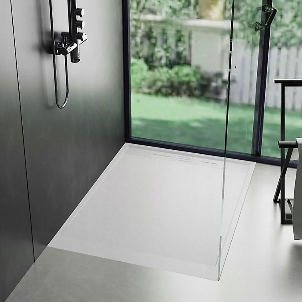 Receveur De Douche|Essebagno Receveur Résine 120 x 80 Façon Ardoise Blanc