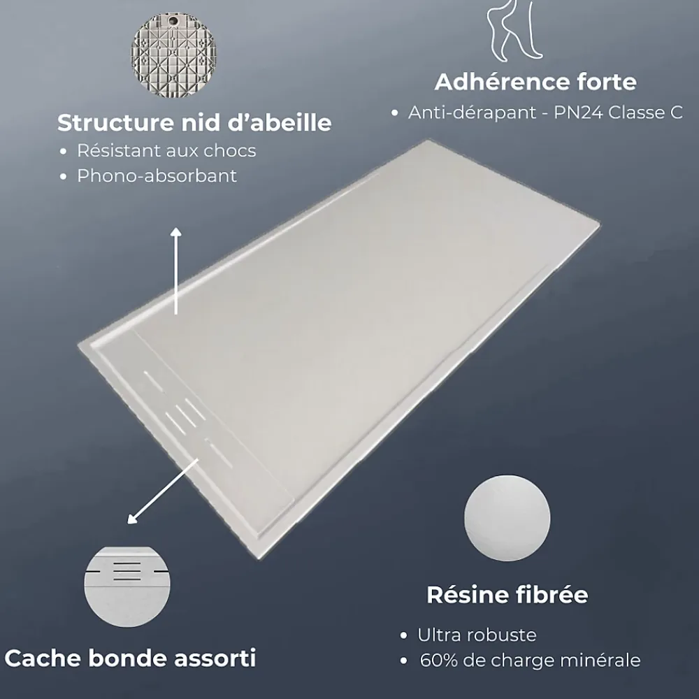 Receveur De Douche|Essebagno Receveur Résine 120 x 80 Façon Ardoise Blanc