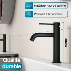 Dileci Robinet à bec court pour salle de bain couleur noir mat -