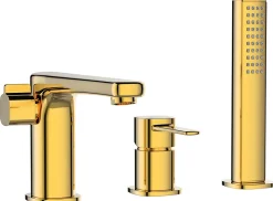 Robinet De Baignoire|Invena Robinet 3 Trous Doré Poignée Douche Mitigeur Salle De Bain Faible Encombrement
