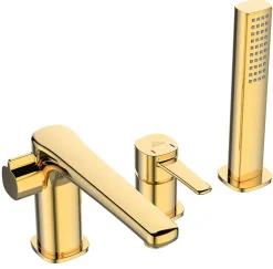 Robinet De Baignoire|Invena Robinet 3 Trous Doré Poignée Douche Mitigeur Salle De Bain Faible Encombrement