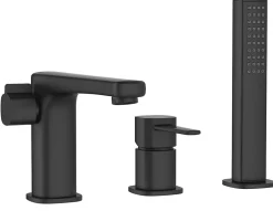 Robinet De Baignoire|Invena Robinet 3 Trous Noir Poignée Douche Mitigeur Salle De Bain Faible Encombrement