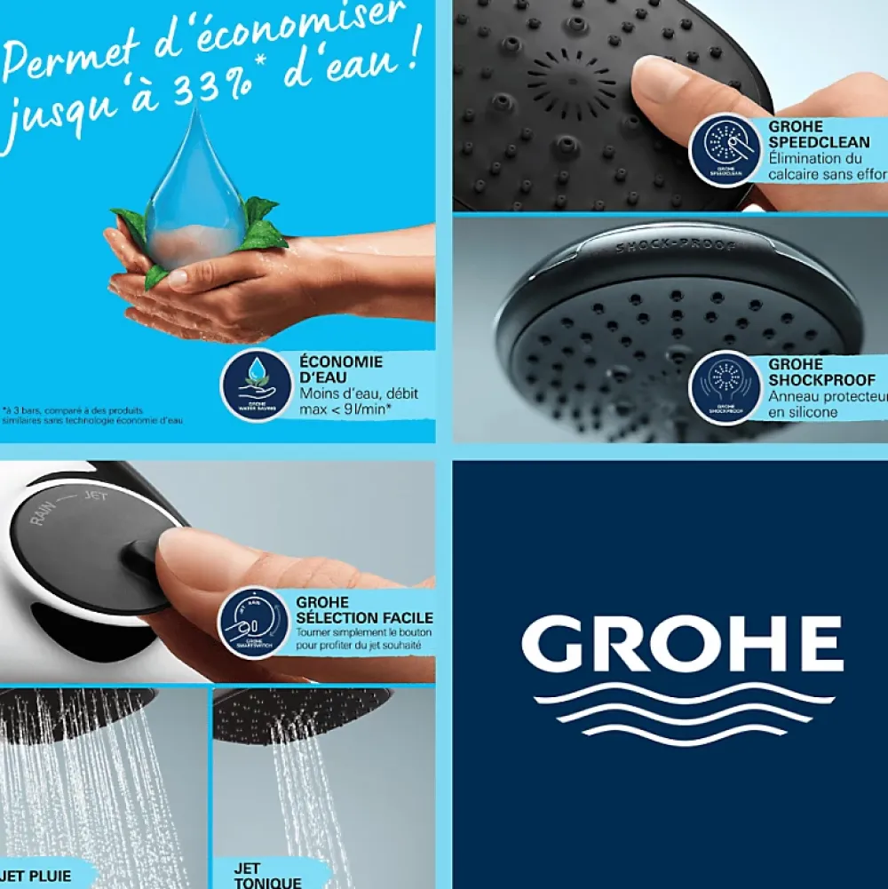 Grohe Robinet bain thermostatique Grohtherm 800 avec ensemble de douche 2 jets et colonnettes