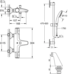 Grohe Robinet bain thermostatique Grohtherm 800 avec ensemble de douche 2 jets et colonnettes