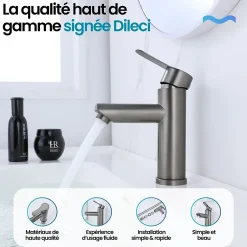 Robinet Lave-Mains|Dileci Robinet compact pour salle de bain couleur gris métallisé -