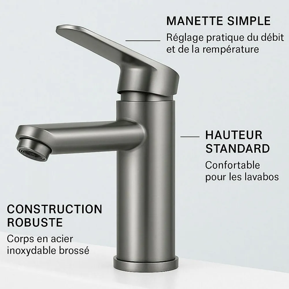 Robinet Lave-Mains|Dileci Robinet compact pour salle de bain couleur gris métallisé -
