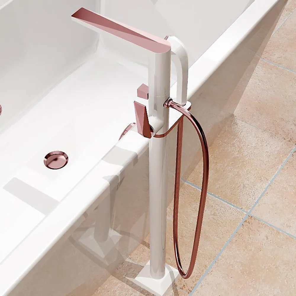 Hudor Robinet de baignoire au sol 23 blanc et rose doré collection Argolide