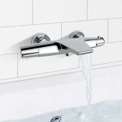 Homelody Robinet de Baignoire Cascade Mitigeur Thermostatique de Douche pour Baignoire Robinet de Douche Laiton Chromé Design Elégant