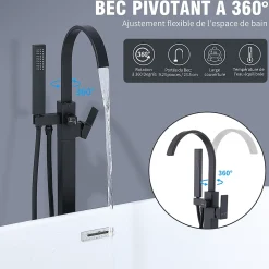 Colonne De Douche Mécanique|Homelody Robinet de Baignoire Cascade sur Pied Montage au Sol avec Douchette, pour Bain et Douche