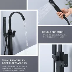 Colonne De Douche Mécanique|Homelody Robinet de Baignoire Cascade sur Pied Montage au Sol avec Douchette, pour Bain et Douche