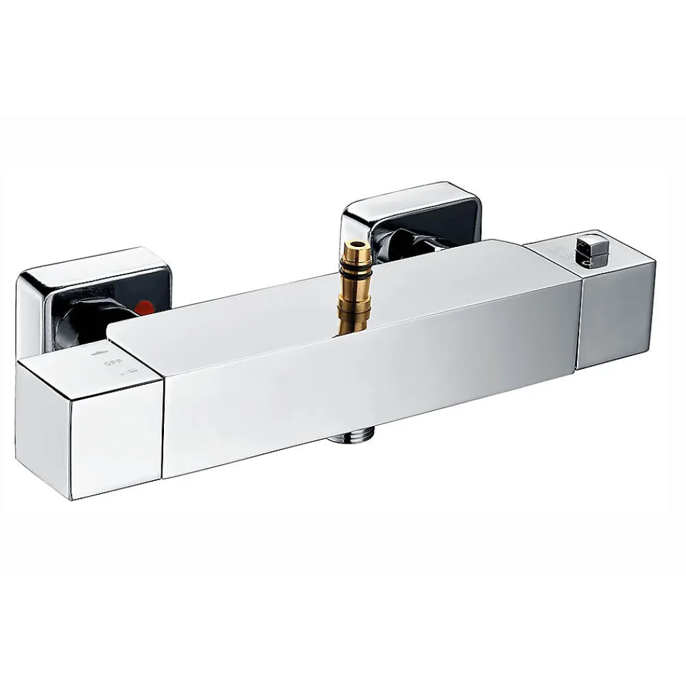 Kibath Robinet de colonne de douche thermostatique carré avec finition chromée brillante en laiton