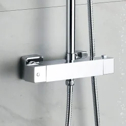 Kibath Robinet de colonne de douche thermostatique carré avec finition chromée brillante en laiton