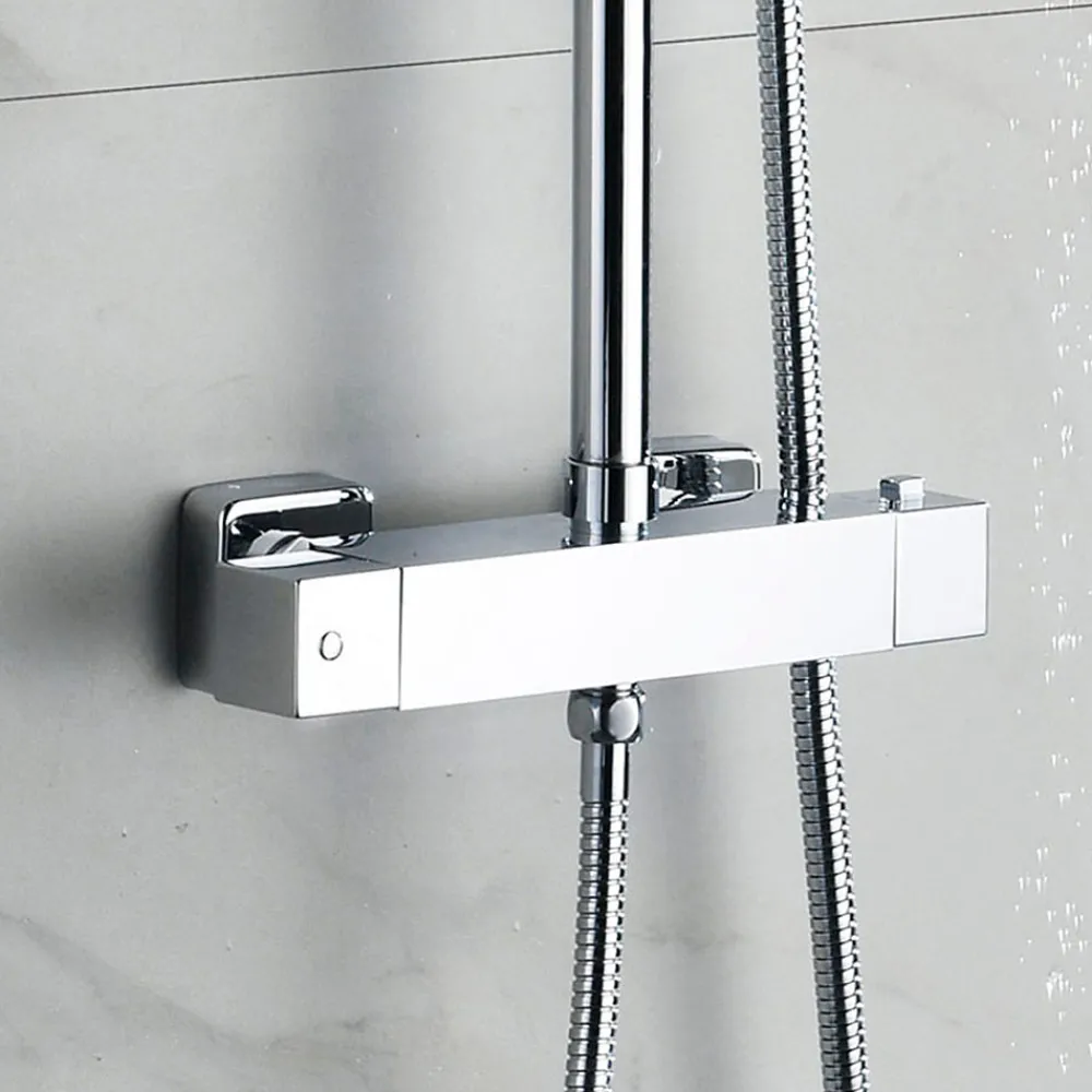 Kibath Robinet de colonne de douche thermostatique carré avec finition chromée brillante en laiton