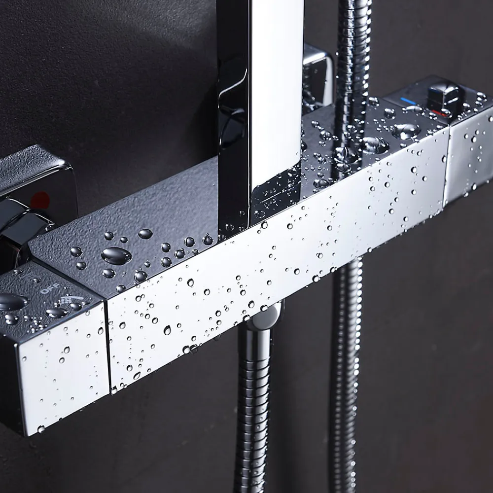 Kibath Robinet de colonne de douche thermostatique carré avec finition chromée brillante en laiton