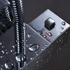 Kibath Robinet de colonne de douche thermostatique carré avec finition chromée brillante en laiton