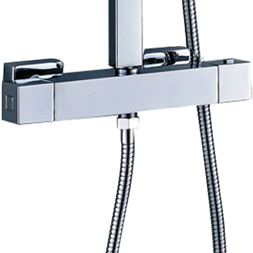 Kibath Robinet de colonne de douche thermostatique carré avec finition chromée brillante en laiton