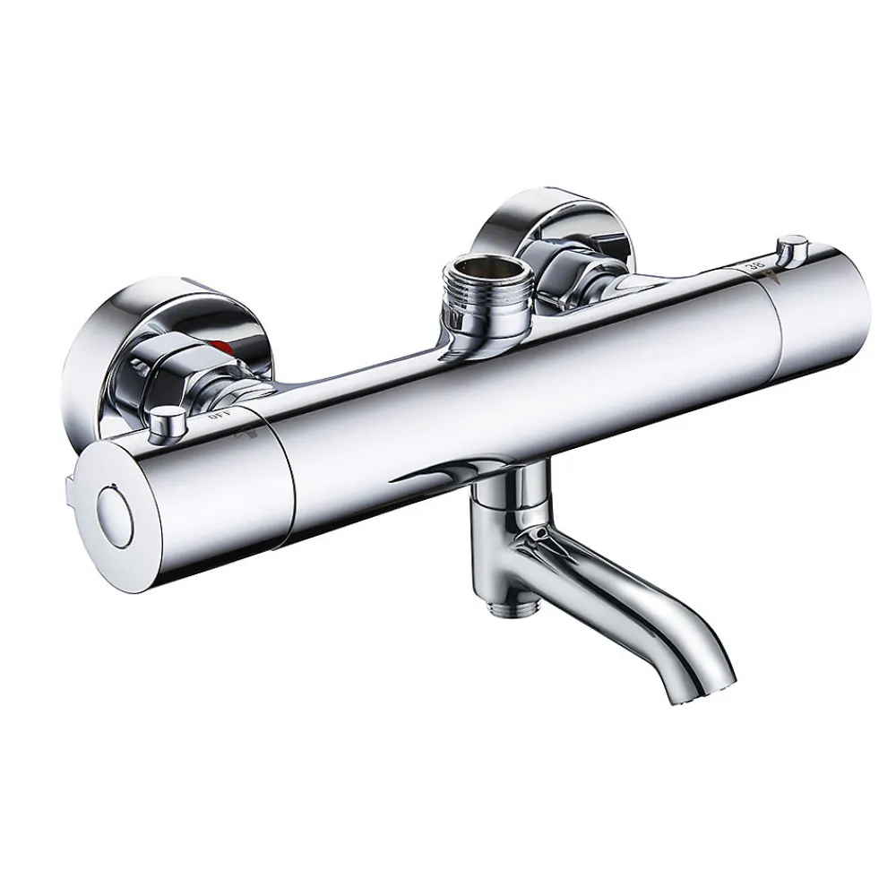 Robinet De Baignoire|Kibath Robinet de colonne de douche thermostatique AVEC BEC, finition chrome poli, en laiton