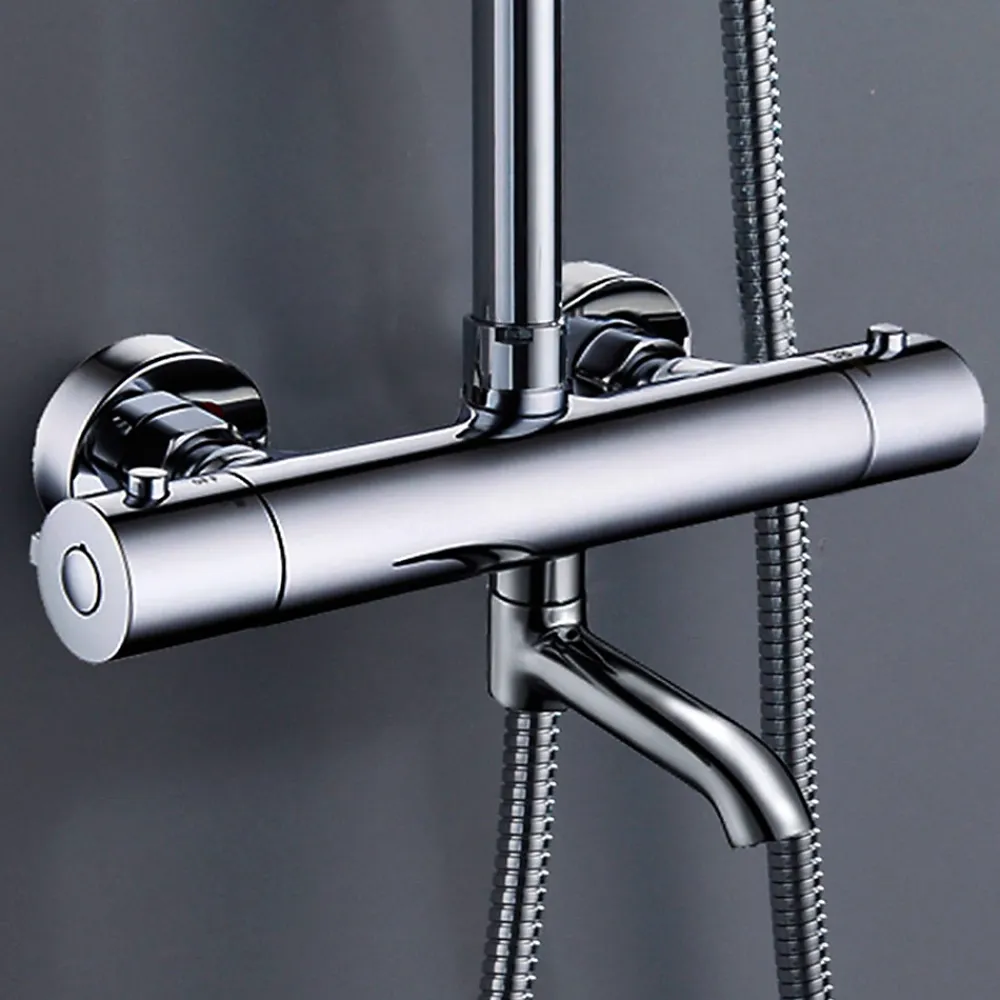 Robinet De Baignoire|Kibath Robinet de colonne de douche thermostatique AVEC BEC, finition chrome poli, en laiton