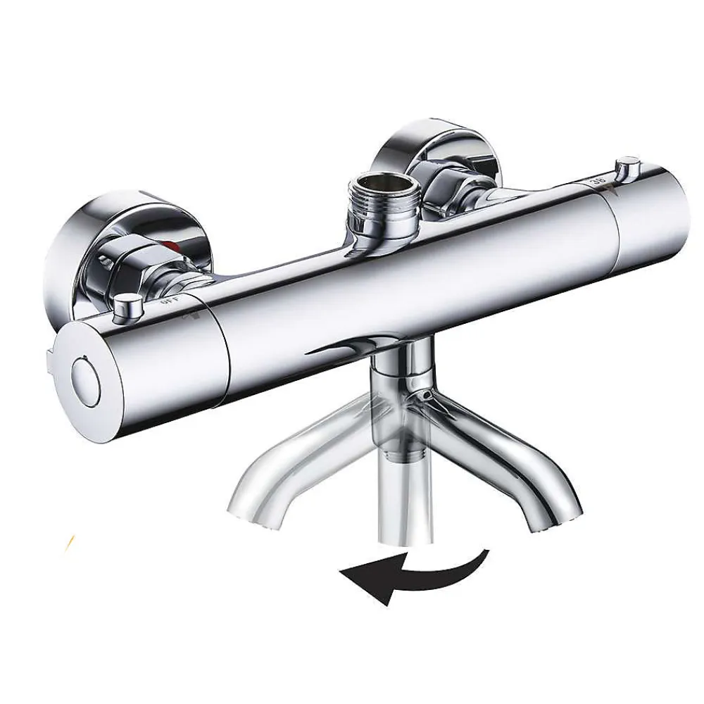 Robinet De Baignoire|Kibath Robinet de colonne de douche thermostatique AVEC BEC, finition chrome poli, en laiton