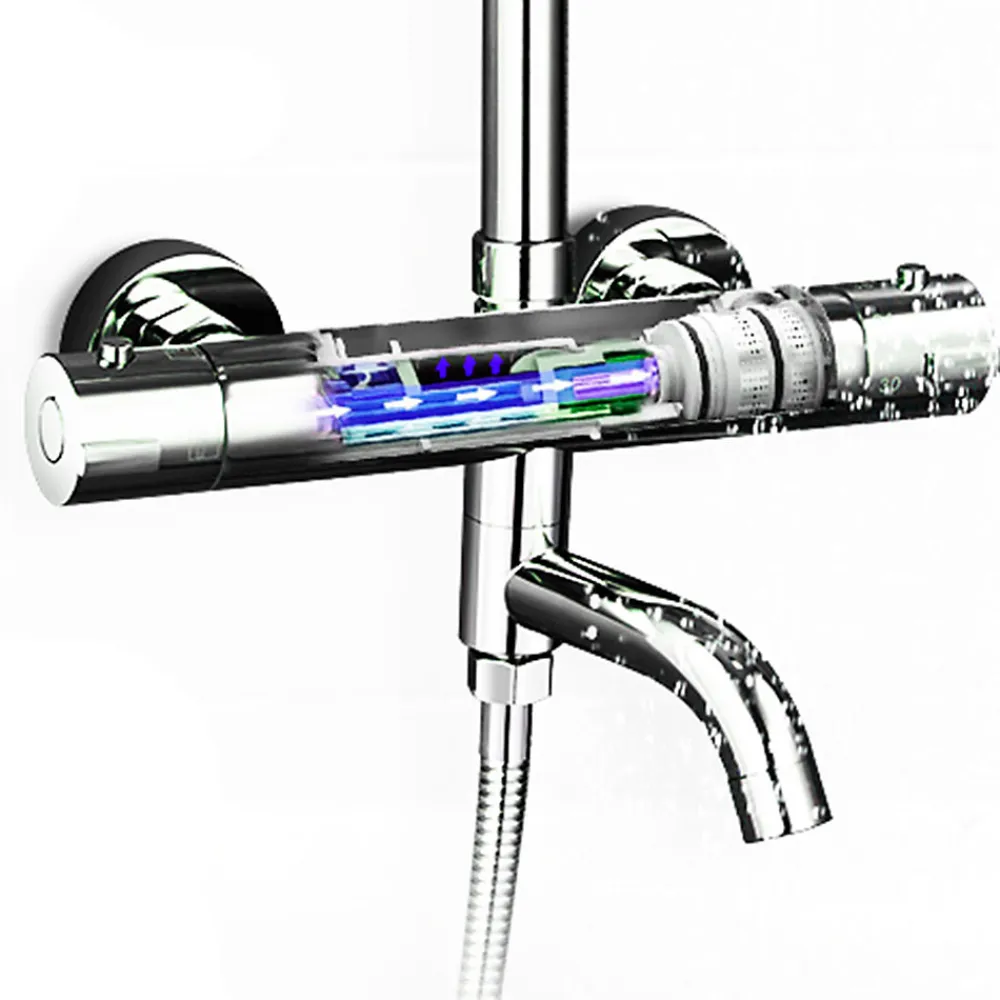 Robinet De Baignoire|Kibath Robinet de colonne de douche thermostatique AVEC BEC, finition chrome poli, en laiton