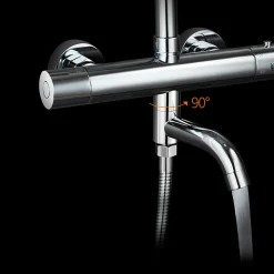 Robinet De Baignoire|Kibath Robinet de colonne de douche thermostatique AVEC BEC, finition chrome poli, en laiton
