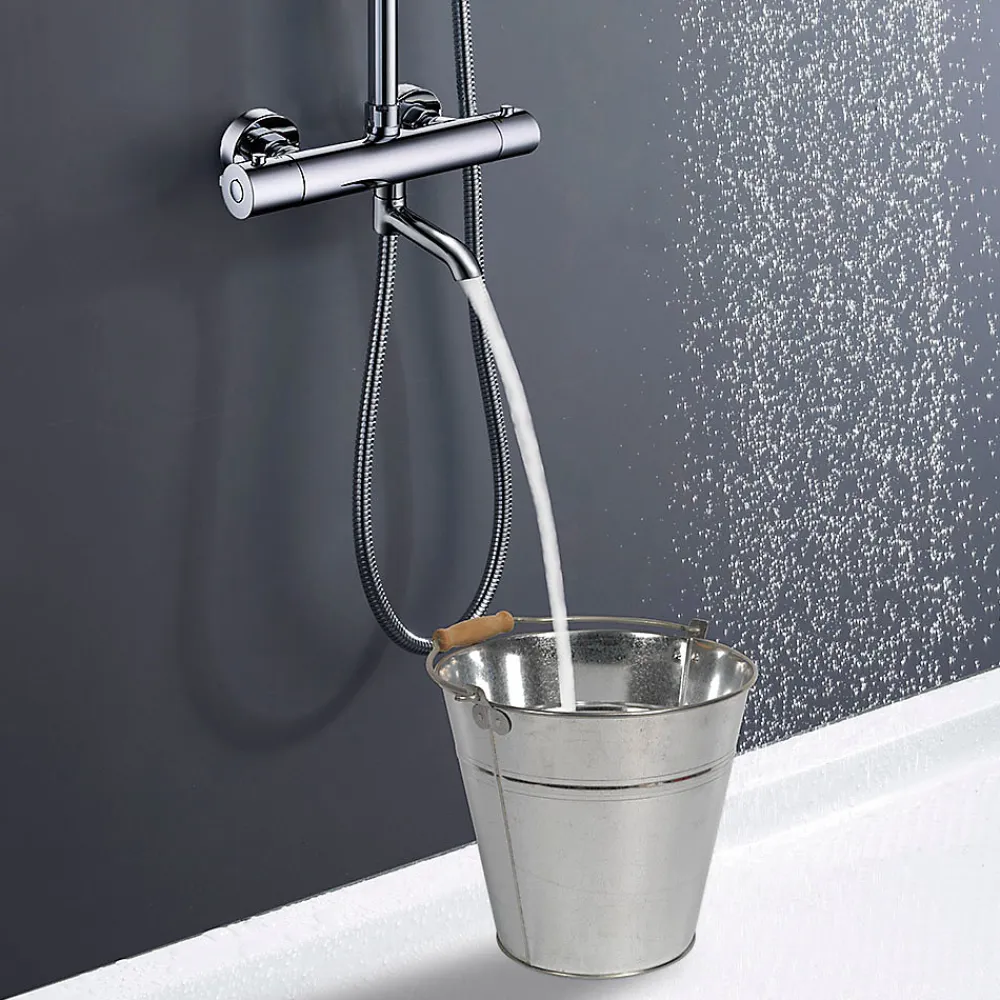 Robinet De Baignoire|Kibath Robinet de colonne de douche thermostatique AVEC BEC, finition chrome poli, en laiton