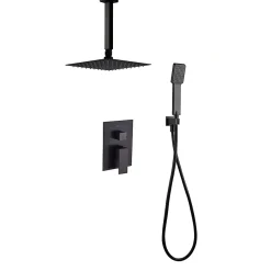 Robinet De Douche|Kibath Robinet de douche encastré, monocommande pour montage au plafond CHE carré, finition NOIR mat, en laiton