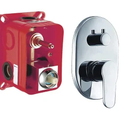 Kibath Robinet de douche encastré, mural, monocommande, SIX rond, finition chrome poli, en laiton