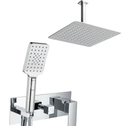Kibath Robinet de douche encastré, levier unique monté au plafond, carré, finition chrome poli, en laiton