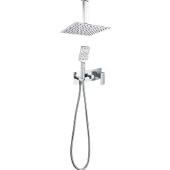 Kibath Robinet de douche encastré, levier unique monté au plafond, carré, finition chrome poli, en laiton