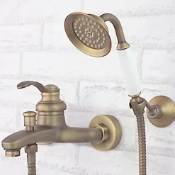 Robinet De Douche|Kroos Robinet de douche et baignoire en laiton antique, fixation mural