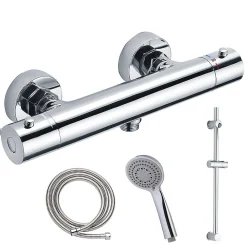 Robinet De Douche|Kibath Robinet de douche thermostatique ORTE avec barre de douche, finition chrome poli, en laiton