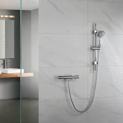 Robinet De Douche|Kibath Robinet de douche thermostatique ORTE avec barre de douche, finition chrome poli, en laiton