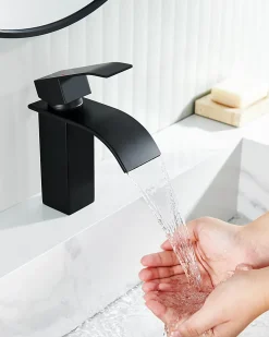 Robinet Lavabo Et Vasque|Anycée Max Robinet de Lavabo Cascade, Noir Mitigeur de Lavabo, ANYCEE MAX Robinet de Salle de Bain, Lave-mains Monocommande