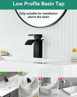 Robinet Lavabo Et Vasque|Anycée Max Robinet de Lavabo Cascade, Noir Mitigeur de Lavabo, ANYCEE MAX Robinet de Salle de Bain, Lave-mains Monocommande