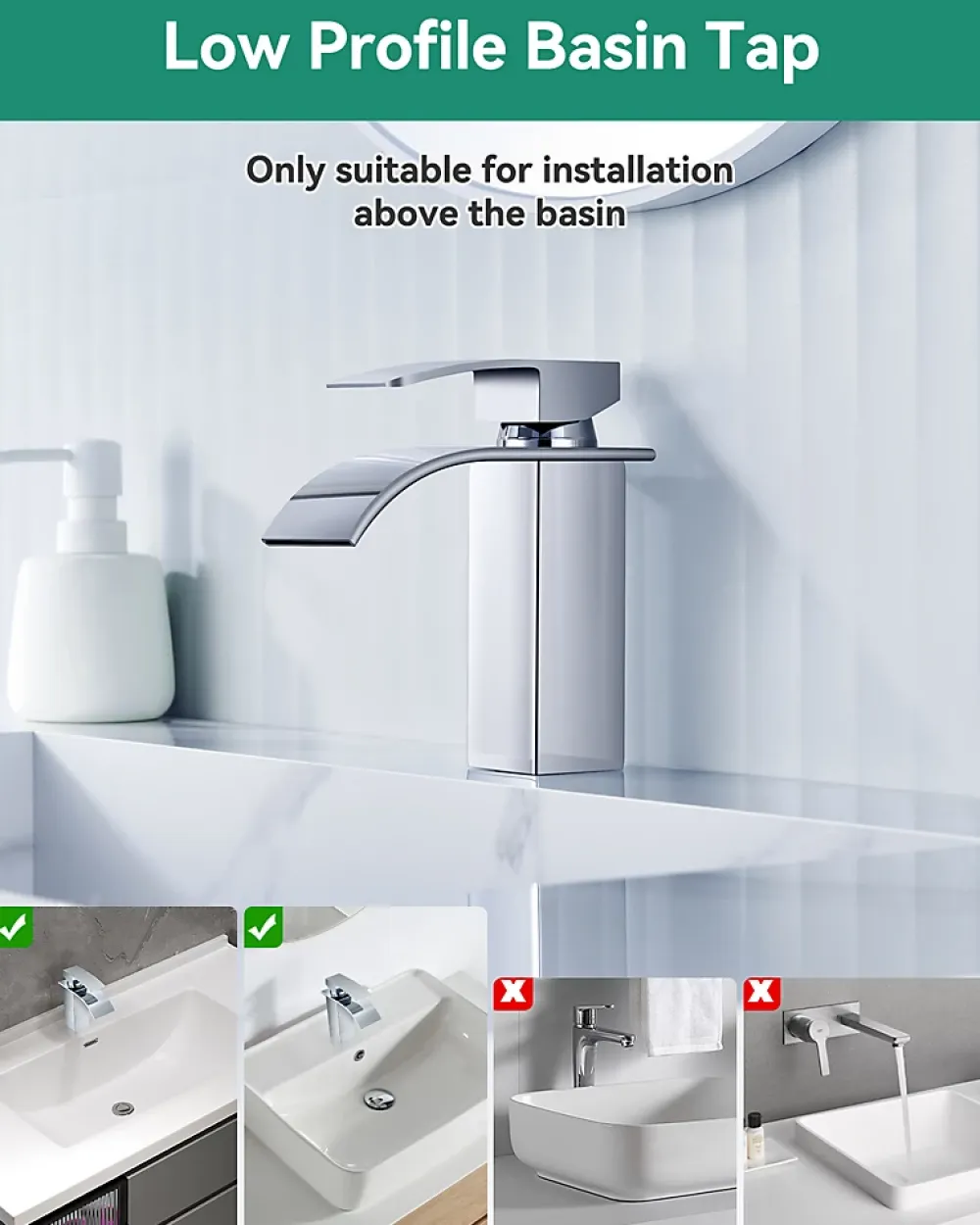 Cecipa Max Robinet de Lavabo Cascade, Mitigeur de Lavabo, Robinet de Salle de Bain, Lave-mains Monocommande