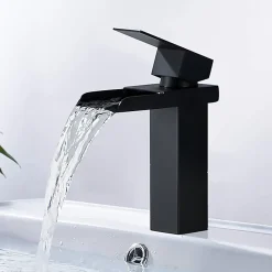 Robinet Lavabo Et Vasque|Homelody Robinet de Lavabo Cascade Noir Mitigeur de Lavabo Mono-trou Robinetterie Lave-mains Monocommande Robinet Salle de Bain