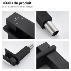 Robinet Lavabo Et Vasque|Homelody Robinet de Lavabo Cascade Noir Mitigeur de Lavabo Mono-trou Robinetterie Lave-mains Monocommande Robinet Salle de Bain