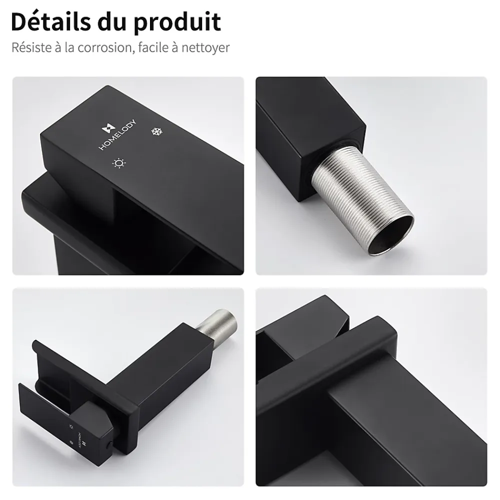 Robinet Lavabo Et Vasque|Homelody Robinet de Lavabo Cascade Noir Mitigeur de Lavabo Mono-trou Robinetterie Lave-mains Monocommande Robinet Salle de Bain