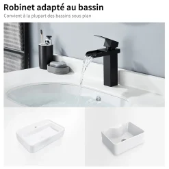 Robinet Lavabo Et Vasque|Homelody Robinet de Lavabo Cascade Noir Mitigeur de Lavabo Mono-trou Robinetterie Lave-mains Monocommande Robinet Salle de Bain